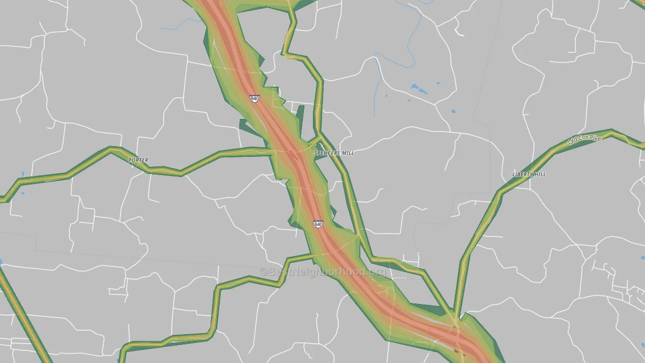 Spencers Mill, TN Map of Noise Levels in Spencers Mill