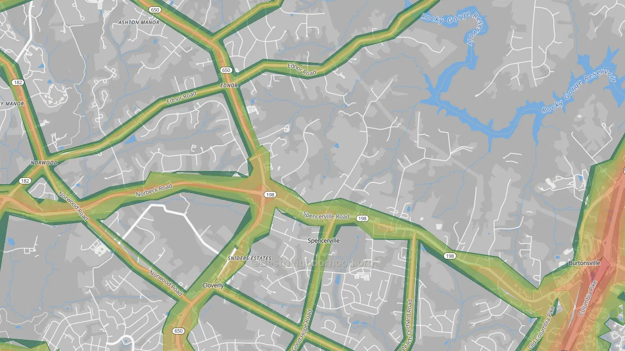 Spencerville, MD Map of Noise Levels in Spencerville