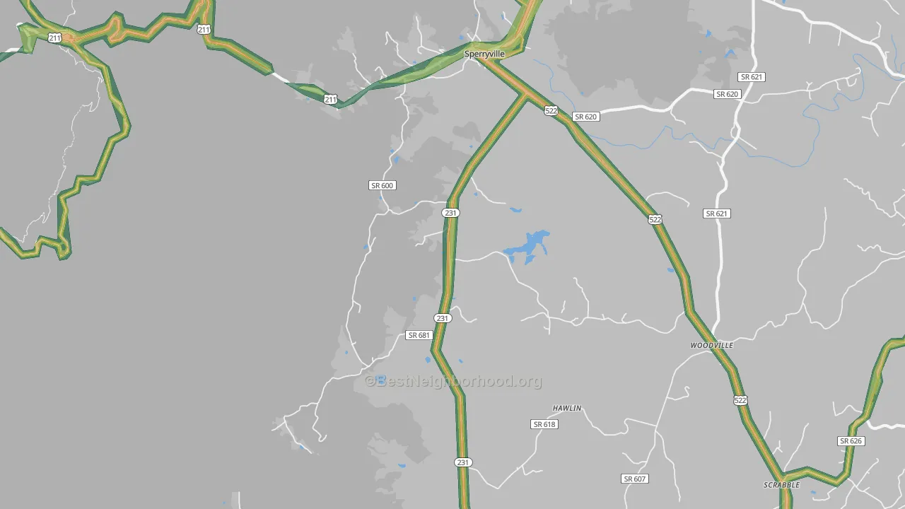 Sperryville, VA Map of Noise Levels in Sperryville
