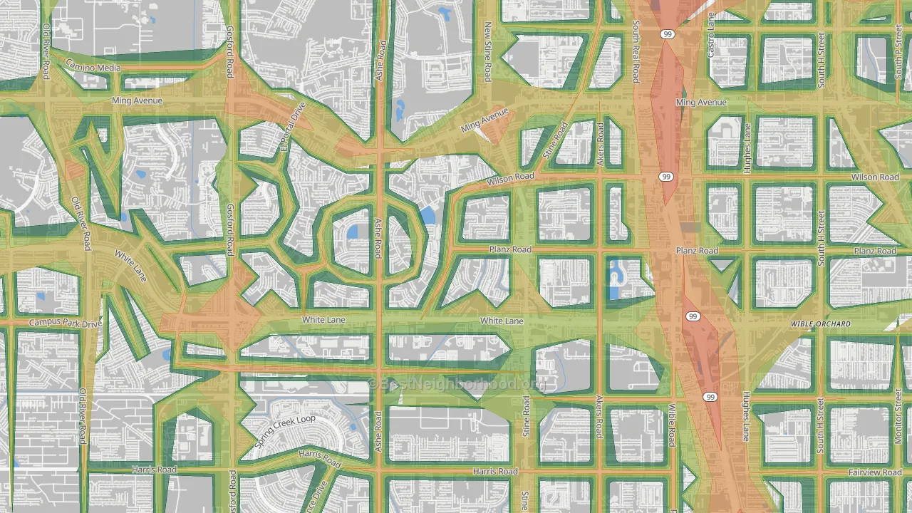 Spice Tract, Bakersfield, CA Map of Noise Levels in Spice Tract
