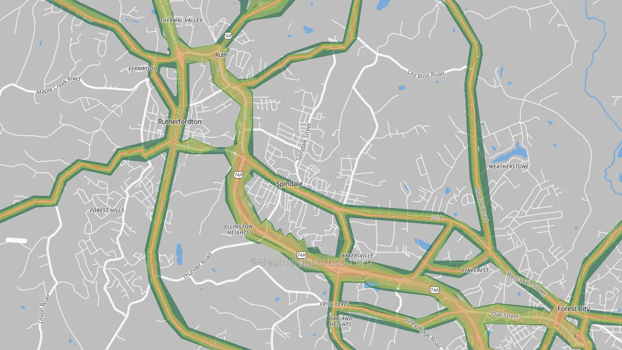 Spindale, NC Map of Noise Levels in Spindale