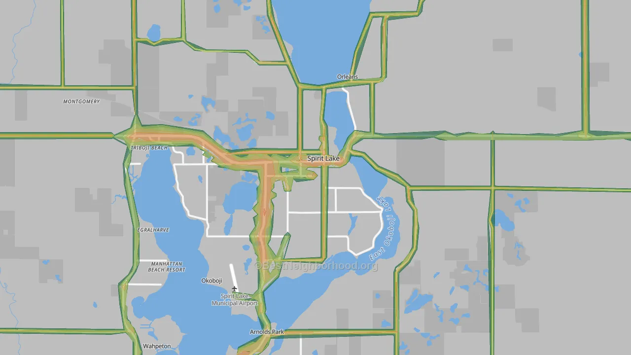Spirit Lake, IA Map of Noise Levels in Spirit Lake
