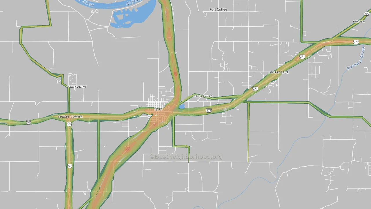 Spiro, OK Map of Noise Levels in Spiro