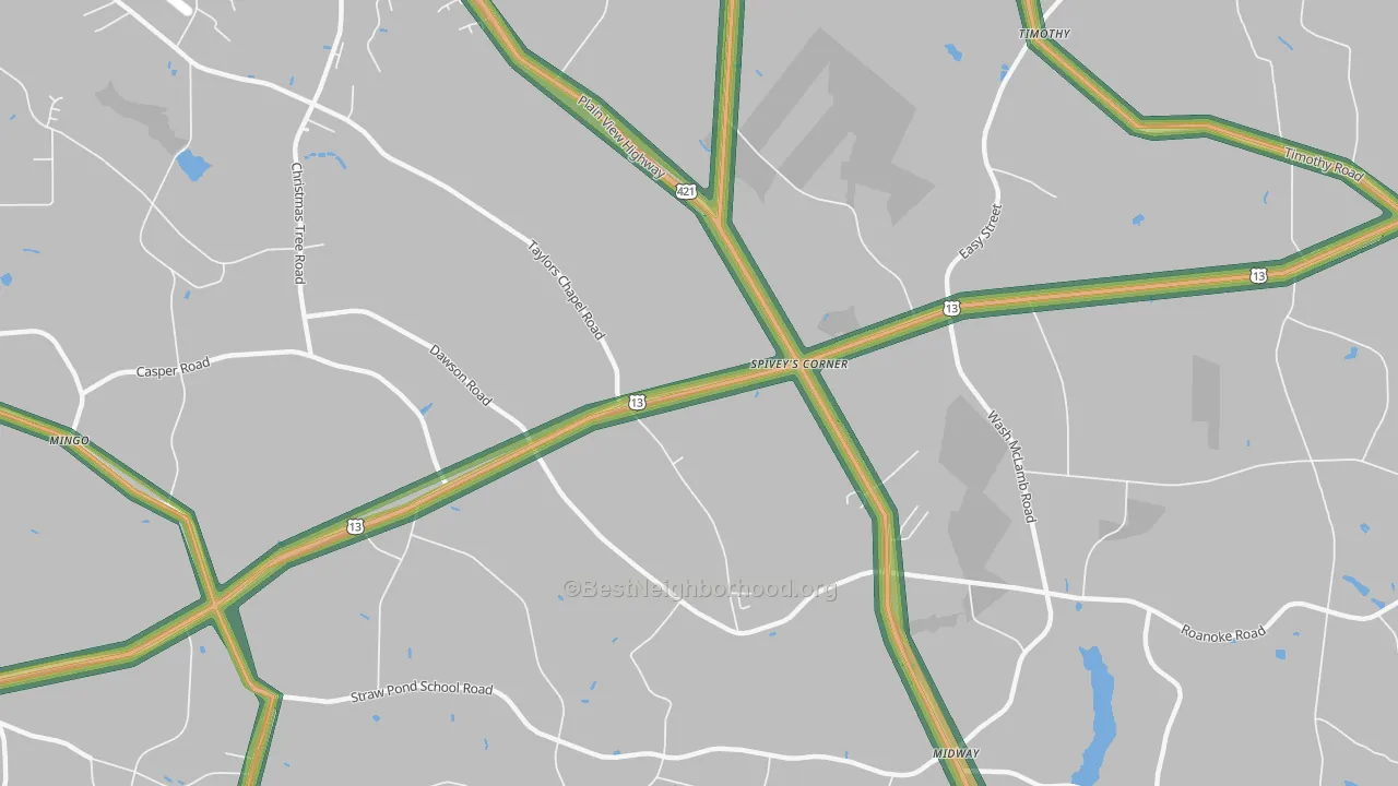 Spiveys Corner, NC Map of Noise Levels in Spiveys Corner