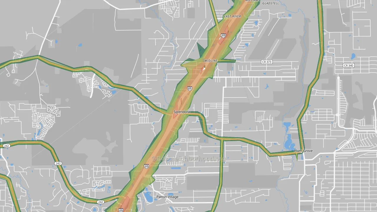 Splendora, TX Map of Noise Levels in Splendora