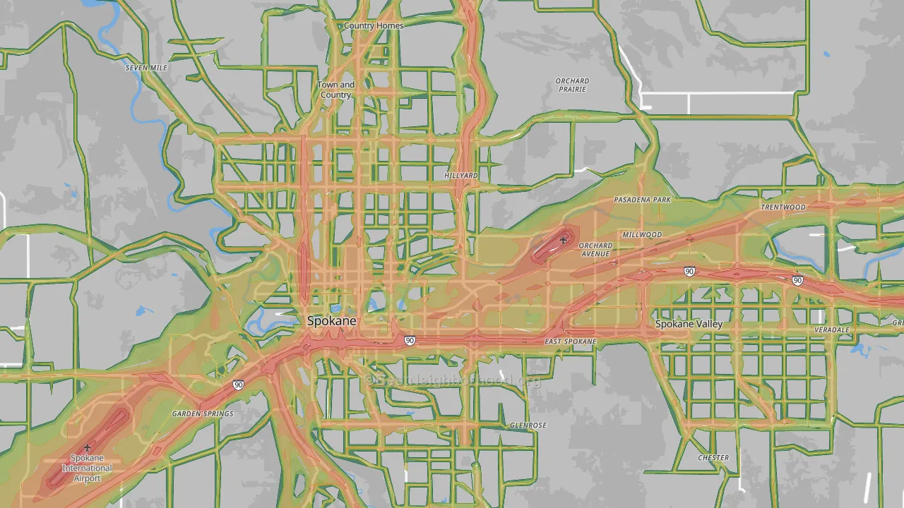 Spokane County, WA Map of Noise Levels in Spokane County