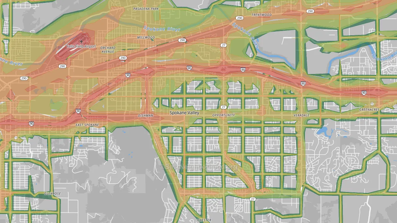 Spokane Valley, WA Map of Noise Levels in Spokane Valley