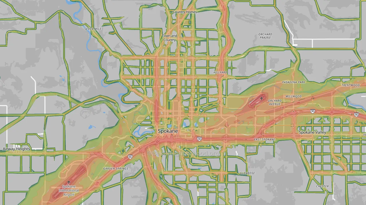 Spokane, WA Map of Noise Levels in Spokane
