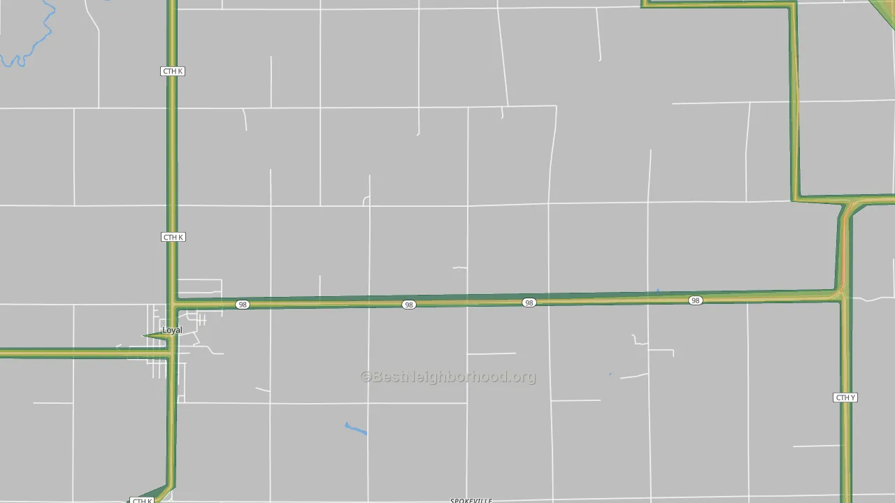 Spokeville, WI Map of Noise Levels in Spokeville