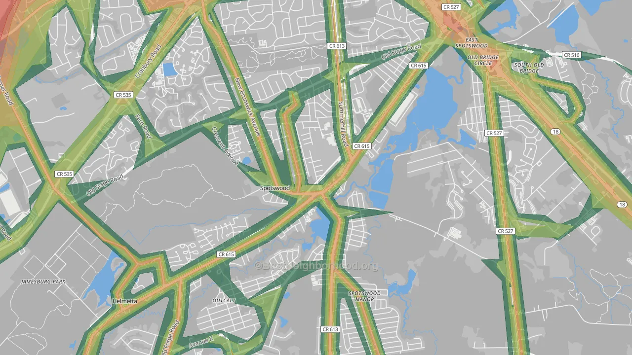 Spotswood, NJ Map of Noise Levels in Spotswood