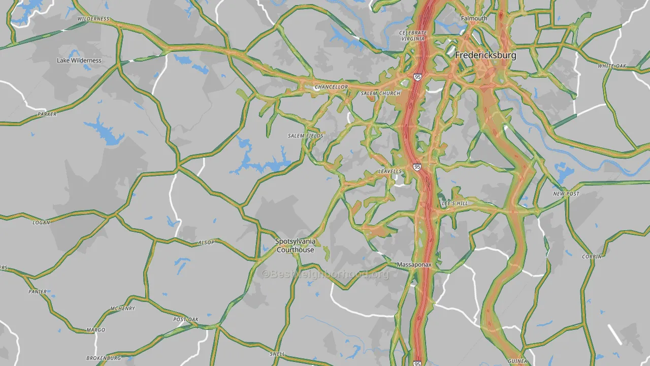 Spotsylvania County, VA Map of Noise Levels in Spotsylvania County