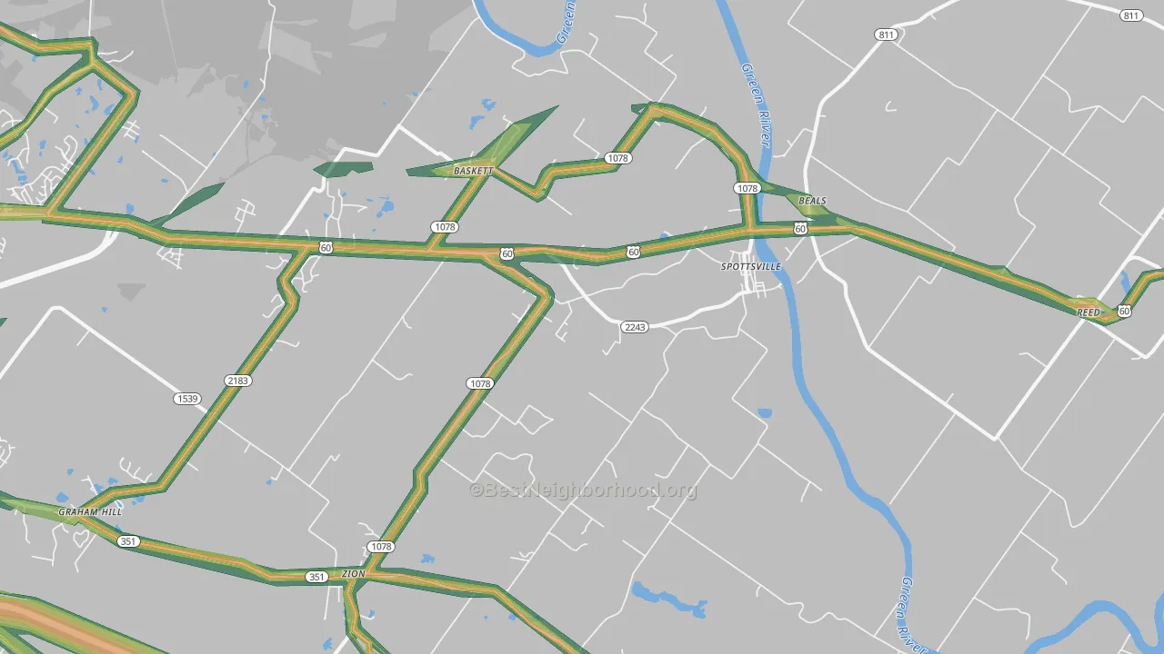 Spottsville, KY Map of Noise Levels in Spottsville