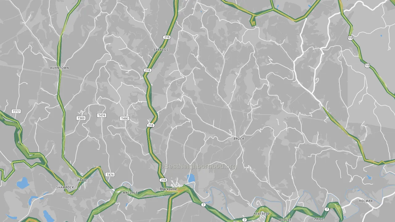 Spraggs, PA Map of Noise Levels in Spraggs
