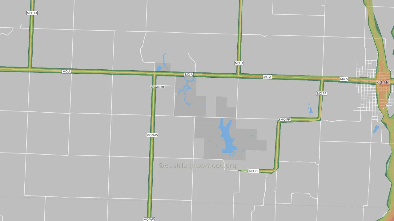 Sprague, MO Map of Noise Levels in Sprague