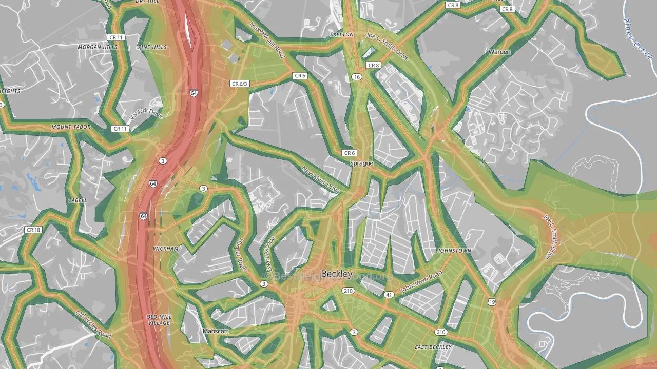 Sprague, WV Map of Noise Levels in Sprague