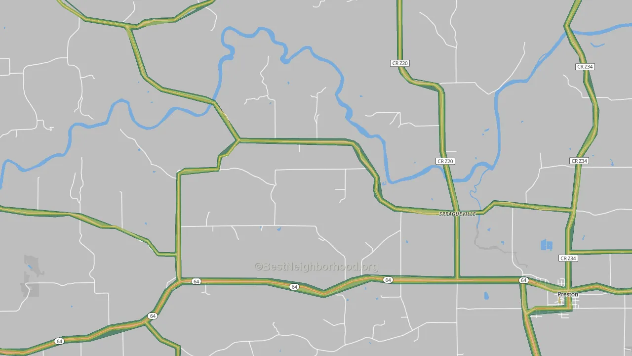 Spragueville, IA Map of Noise Levels in Spragueville