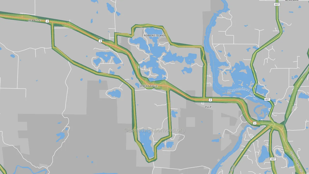 Spread Eagle, WI Map of Noise Levels in Spread Eagle