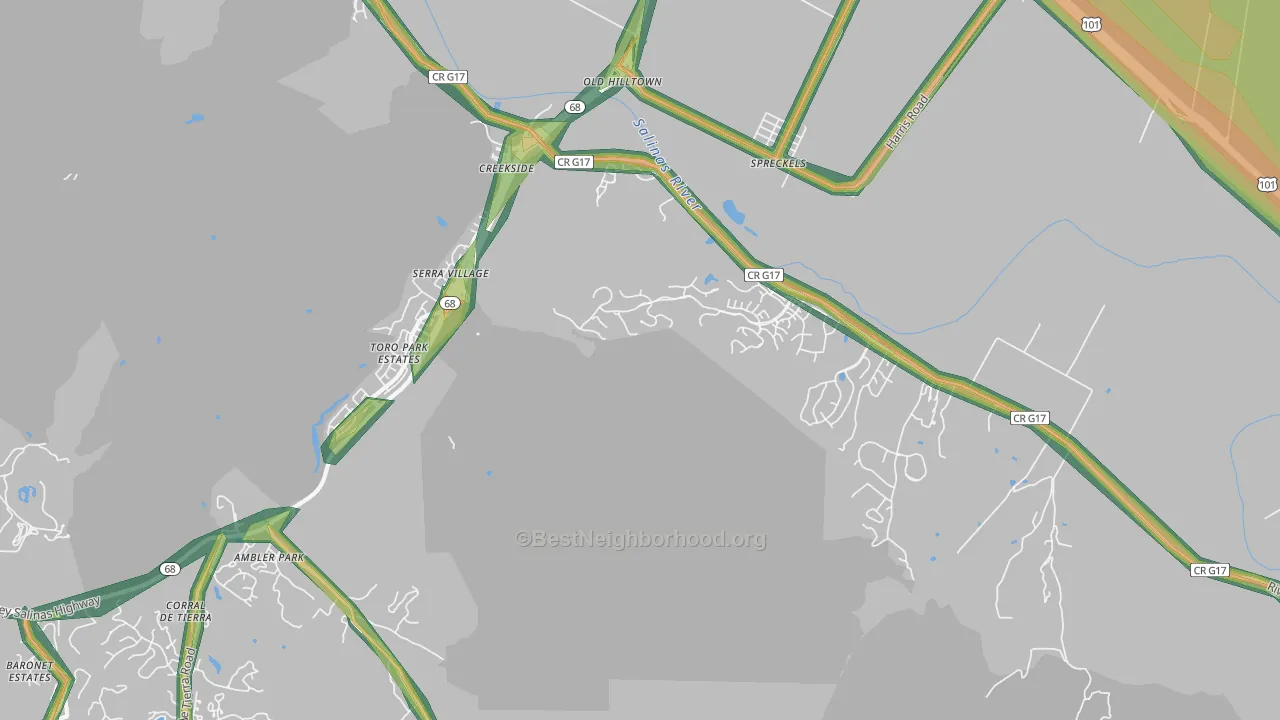 Spreckels, CA Map of Noise Levels in Spreckels
