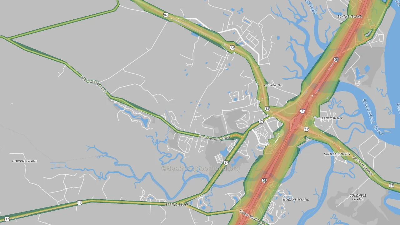 Spring Bluff, GA Map of Noise Levels in Spring Bluff