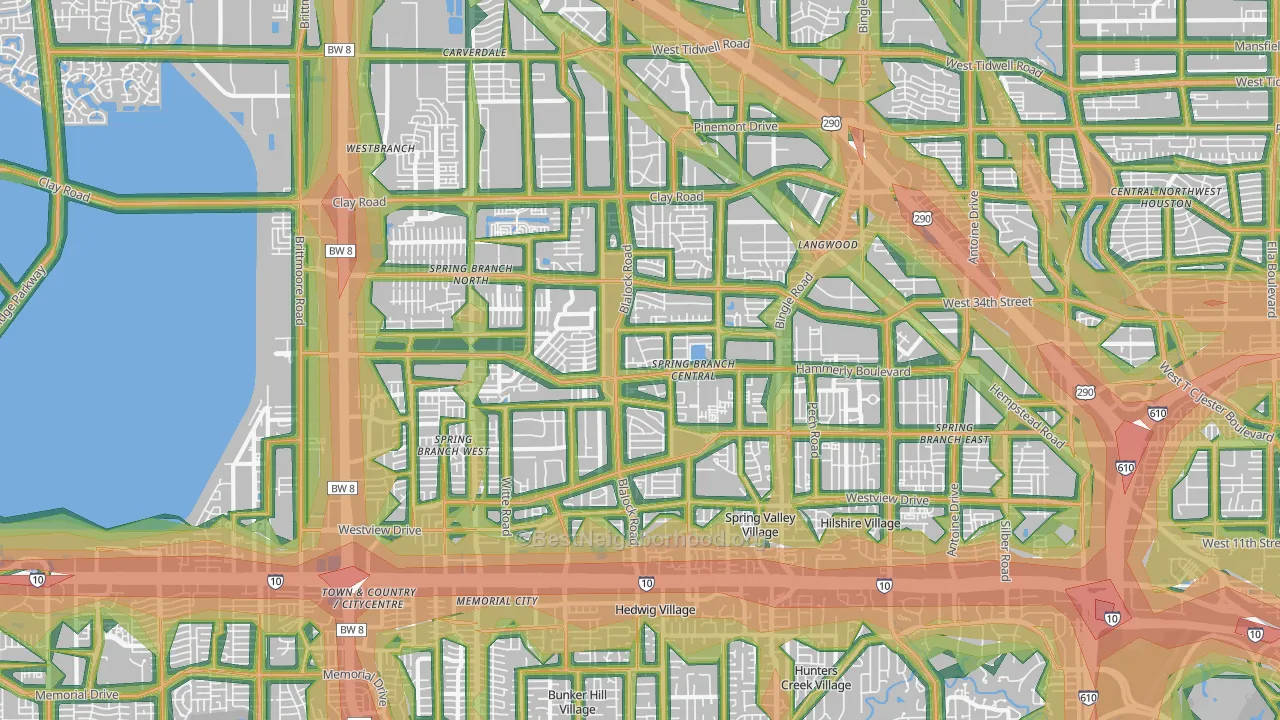 Spring Branch, Houston, TX Map of Noise Levels in Spring Branch