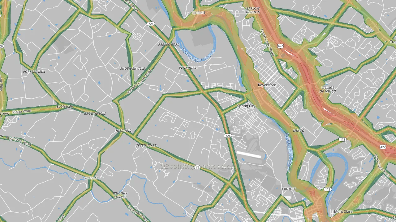 Spring City, PA Map of Noise Levels in Spring City