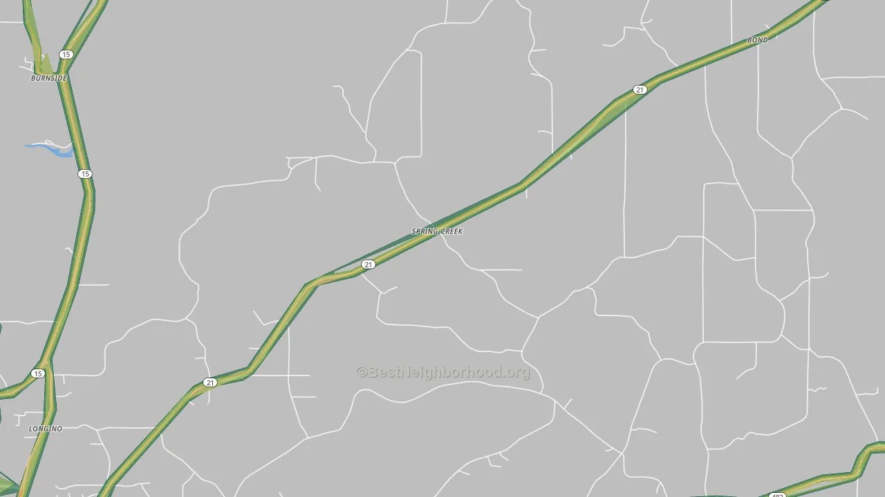 Spring Creek, MS Map of Noise Levels in Spring Creek