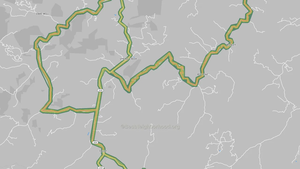 Spring Creek, NC Map of Noise Levels in Spring Creek