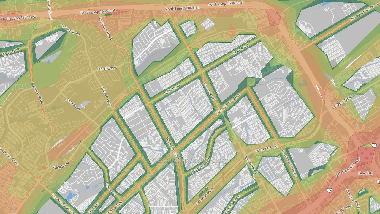 Spring Creek, San Antonio, TX Map of Noise Levels in Spring Creek