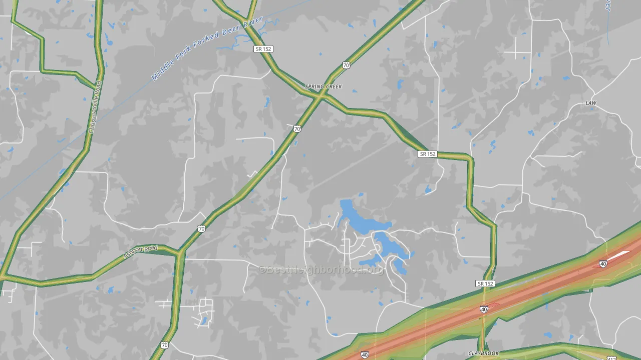 Spring Creek, TN Map of Noise Levels in Spring Creek