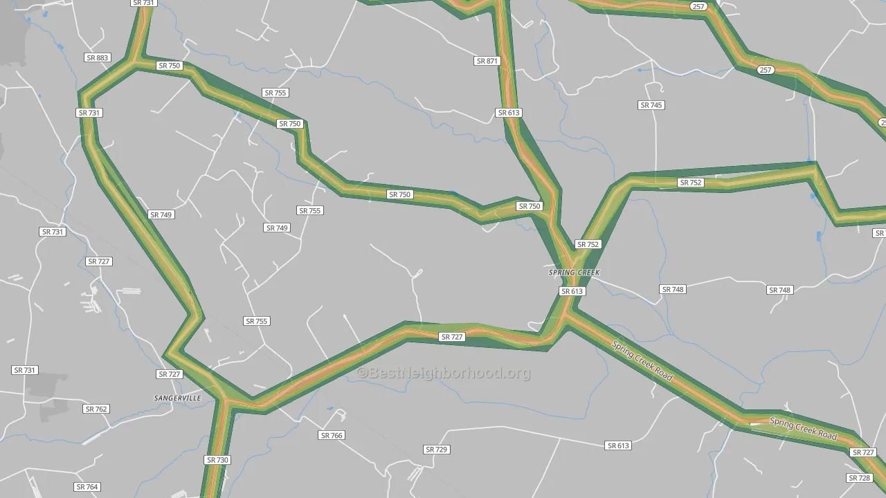 Spring Creek, VA Map of Noise Levels in Spring Creek