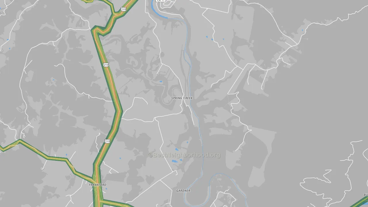 Spring Creek, WV Map of Noise Levels in Spring Creek