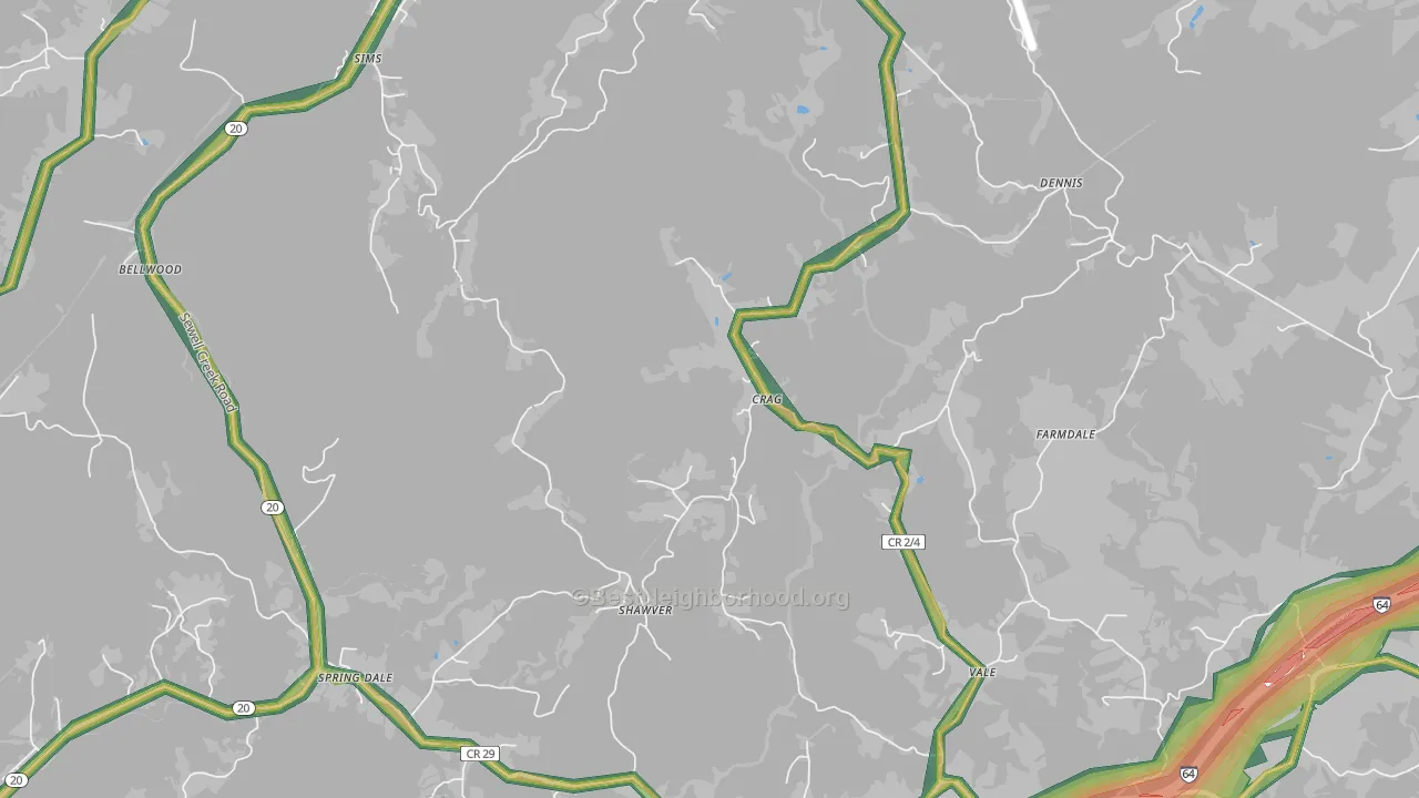 Spring Dale, WV Map of Noise Levels in Spring Dale