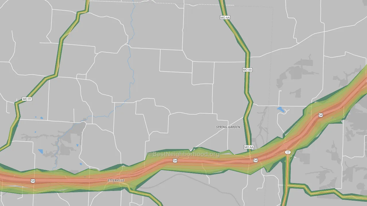 Spring Garden, MO Map of Noise Levels in Spring Garden