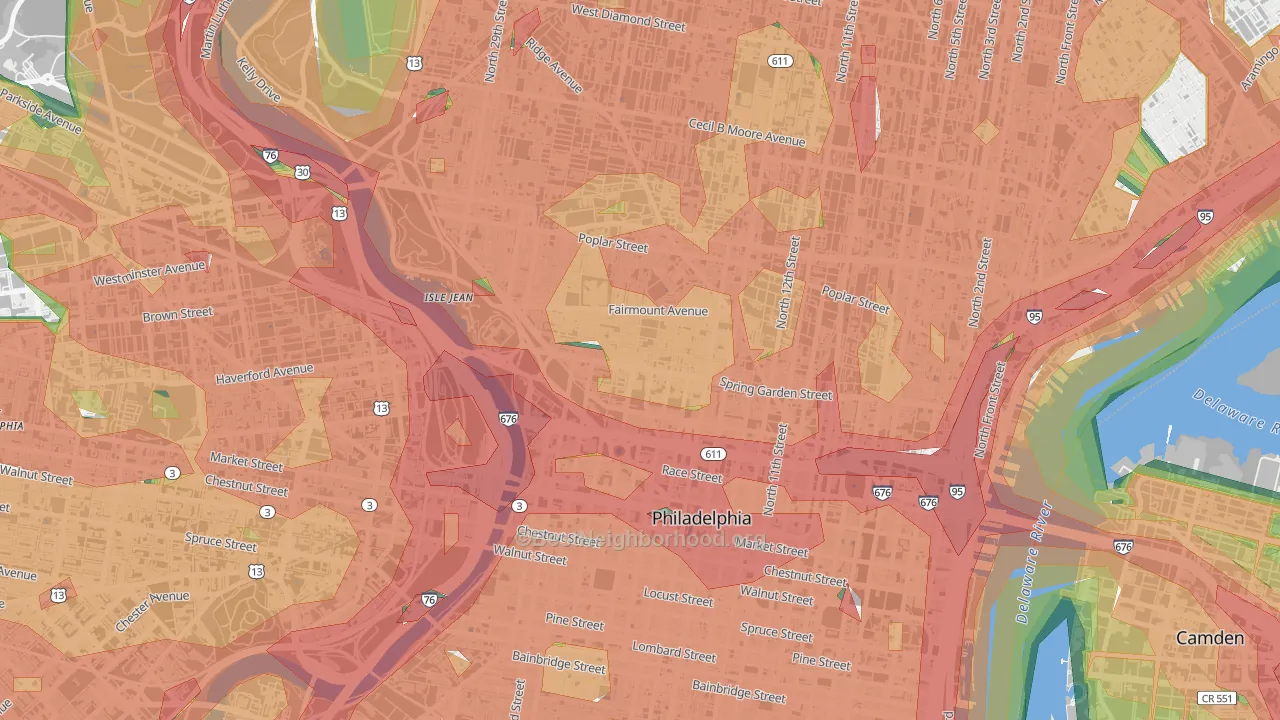 Spring Garden, Philadelphia, PA Map of Noise Levels in Spring Garden