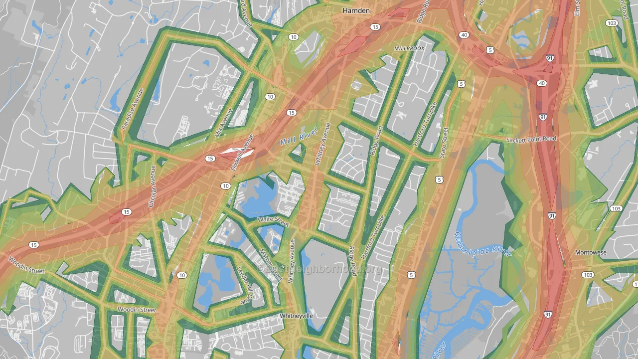 Spring Glen, Hamden, CT Map of Noise Levels in Spring Glen