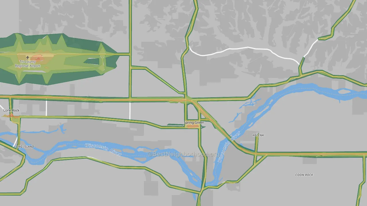 Spring Green, WI Map of Noise Levels in Spring Green