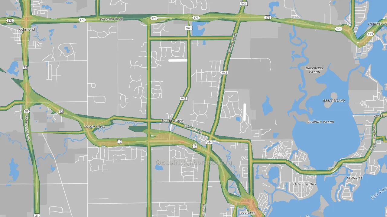 Spring Grove, IL Map of Noise Levels in Spring Grove