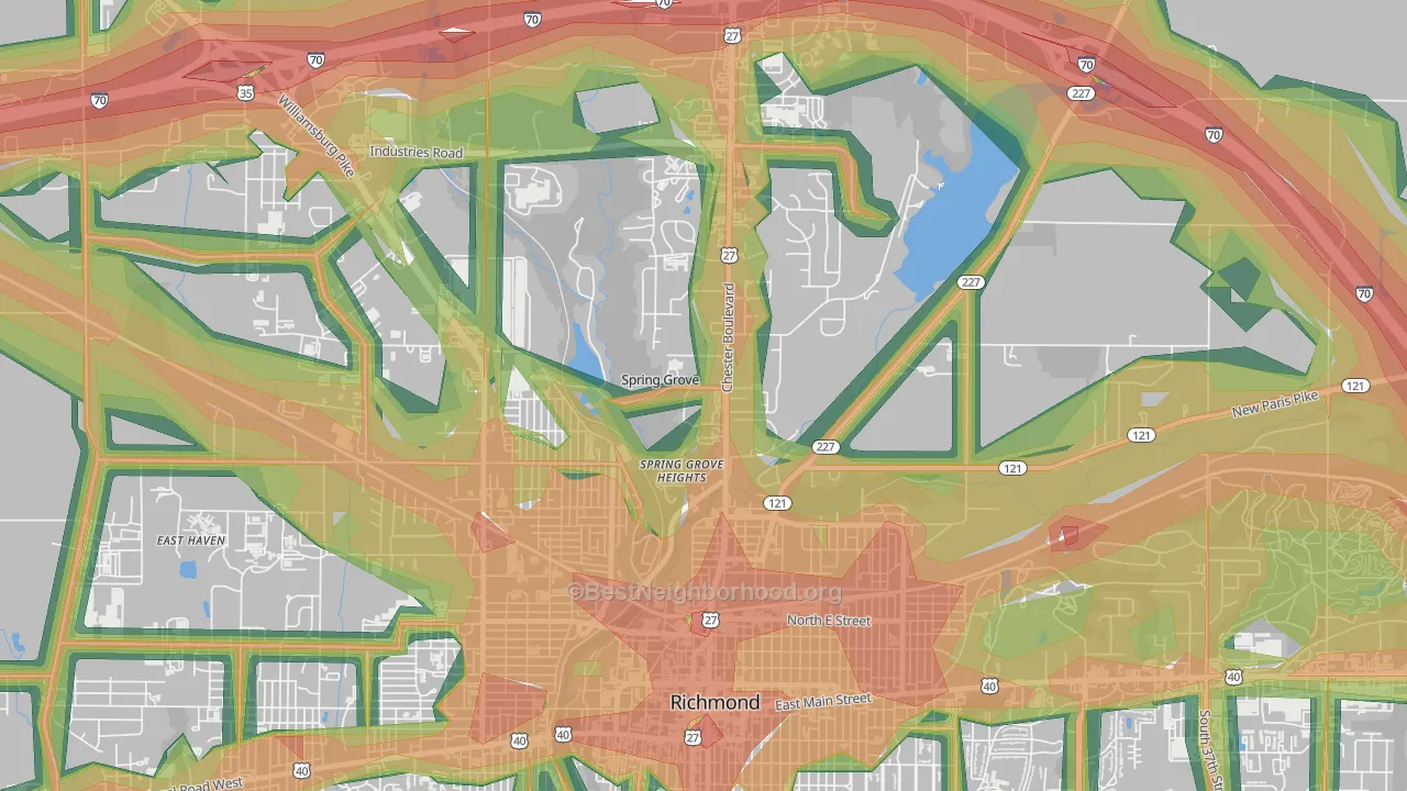 Spring Grove, IN Map of Noise Levels in Spring Grove