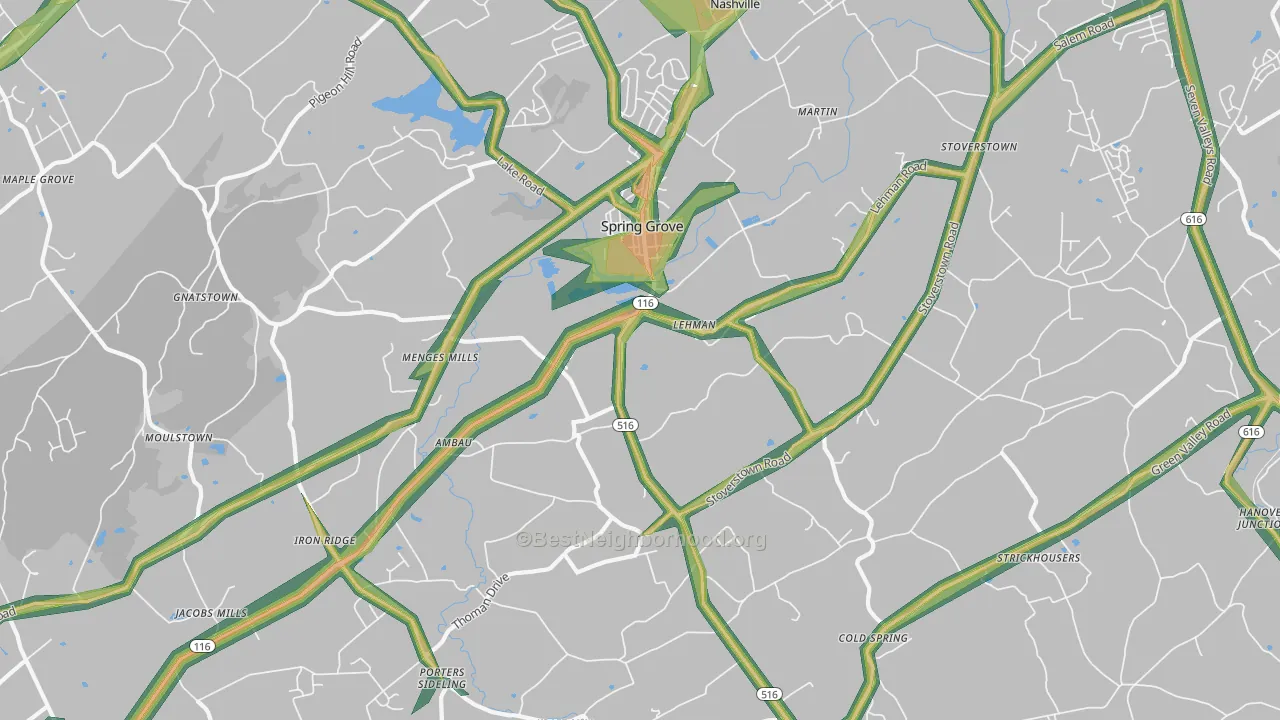Spring Grove, PA Map of Noise Levels in Spring Grove