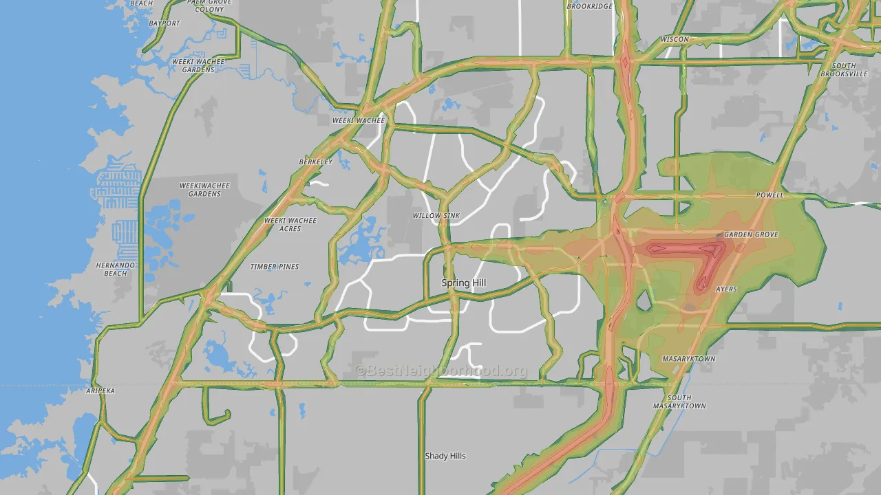 Spring Hill, FL Map of Noise Levels in Spring Hill