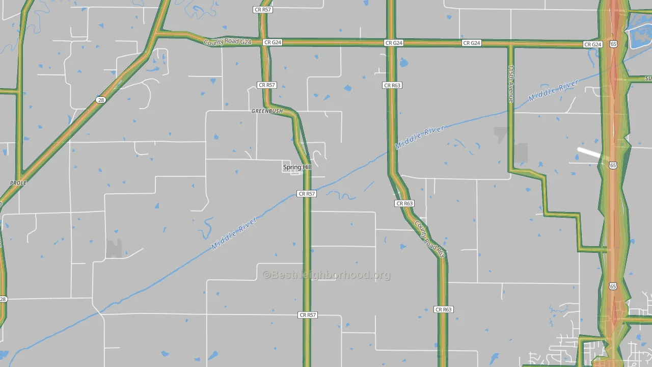 Spring Hill, IA Map of Noise Levels in Spring Hill
