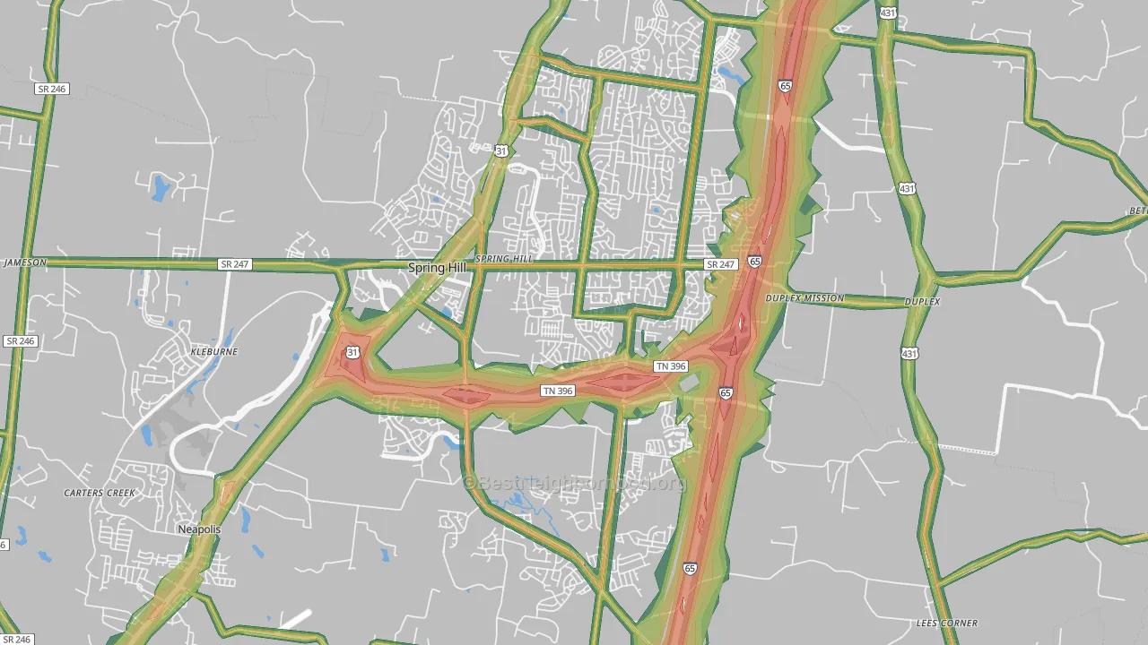 Spring Hill, TN Map of Noise Levels in Spring Hill