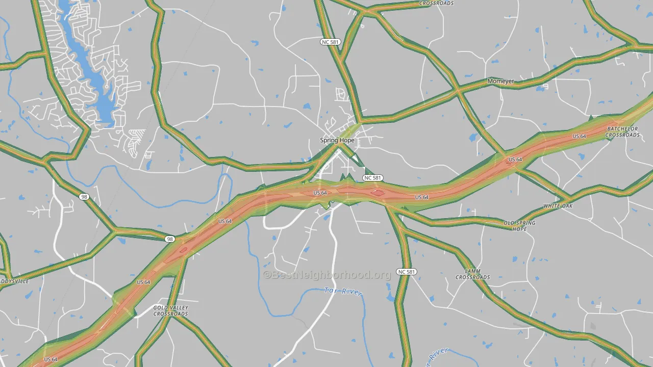 Spring Hope, NC Map of Noise Levels in Spring Hope