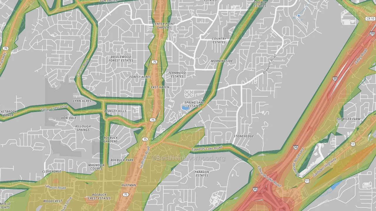 Spring Lake, Birmingham, AL Map of Noise Levels in Spring Lake