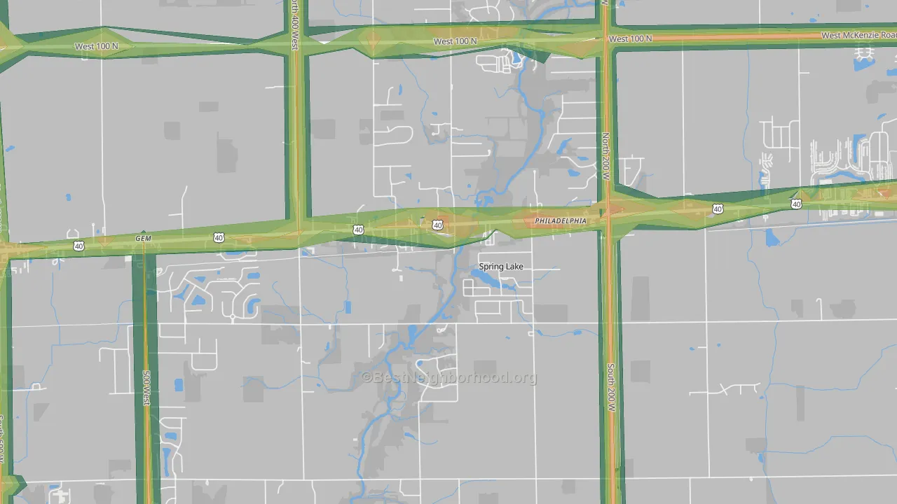 Spring Lake, IN Map of Noise Levels in Spring Lake
