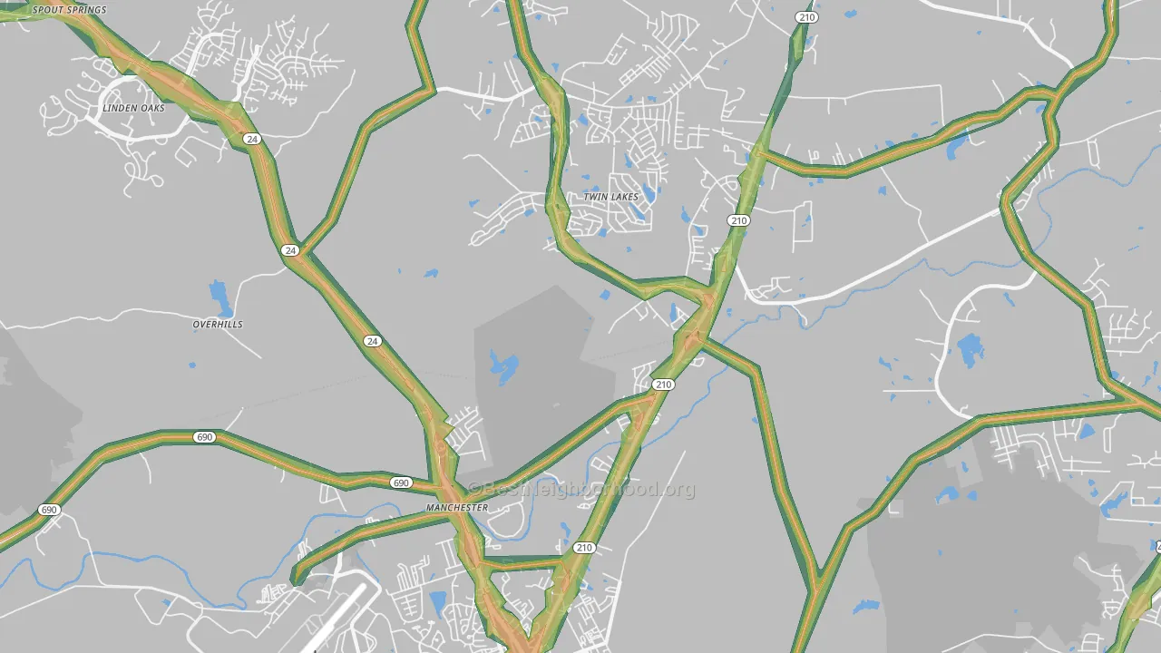 Spring Lake, NC Map of Noise Levels in Spring Lake