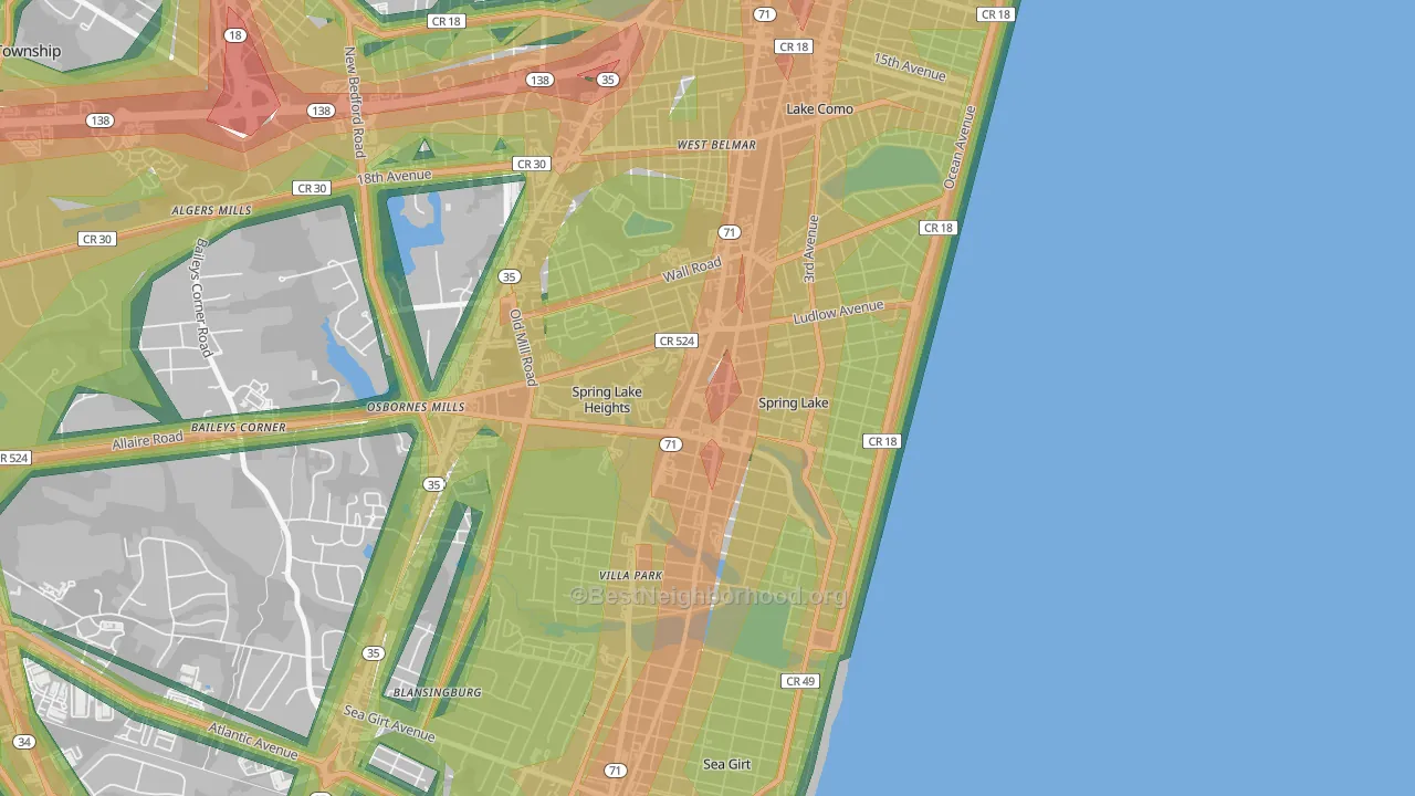 Spring Lake, NJ Map of Noise Levels in Spring Lake