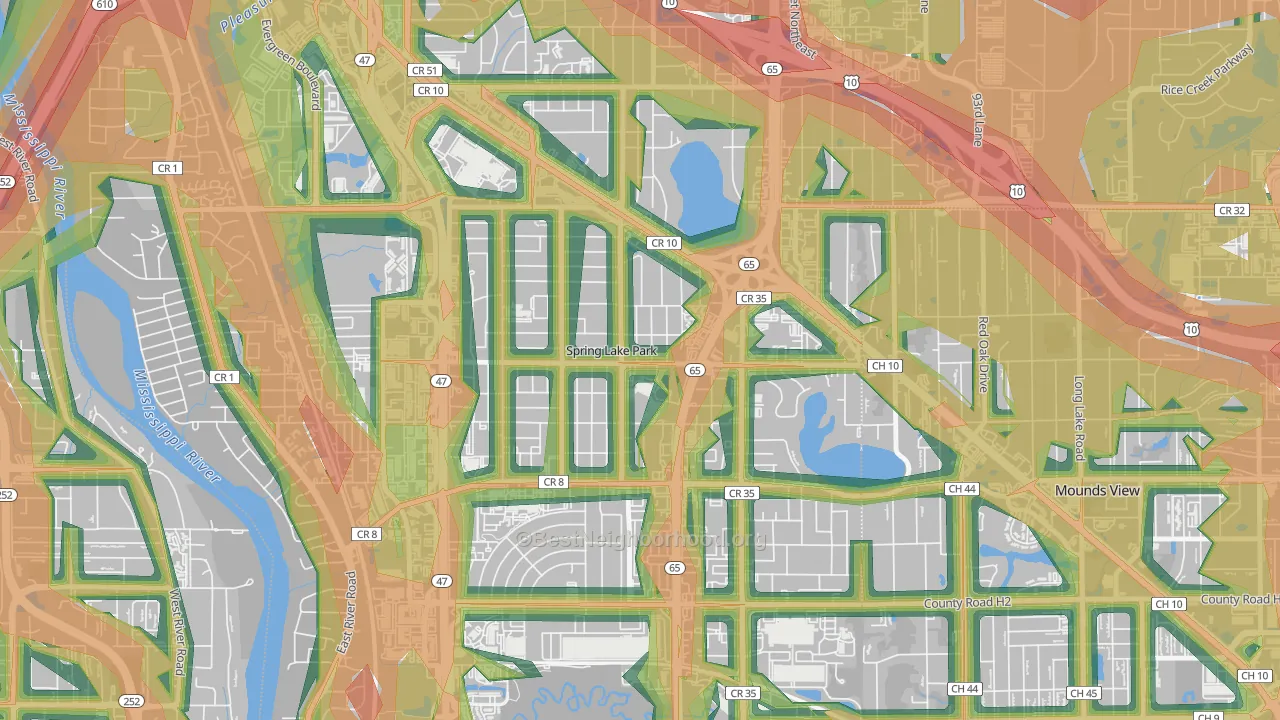 Spring Lake Park, MN Map of Noise Levels in Spring Lake Park