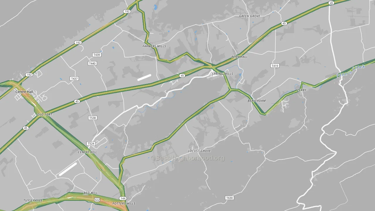 Spring Mills, PA Map of Noise Levels in Spring Mills