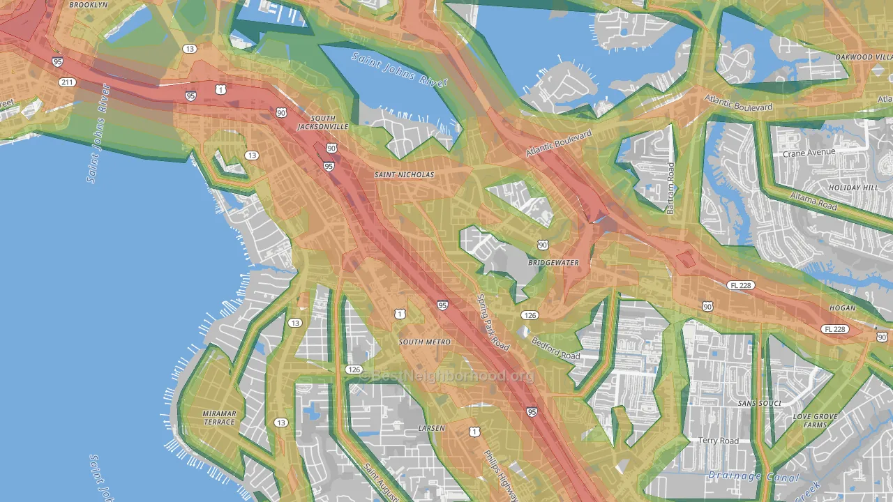 Spring Park, Jacksonville, FL Map of Noise Levels in Spring Park